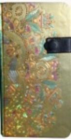 Zápisník s magnetickým klipem 85x160 mm zlatý s barevným ornamentem B