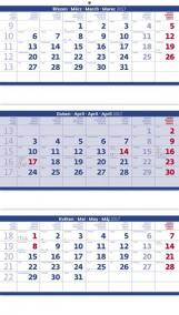 Kalendář nástěnný 2017 - 3měsíční/modrý skládaný s jmenným kalendáriem